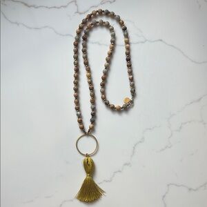 Bohemian Gold and Brown Beaded Necklace with Tassel